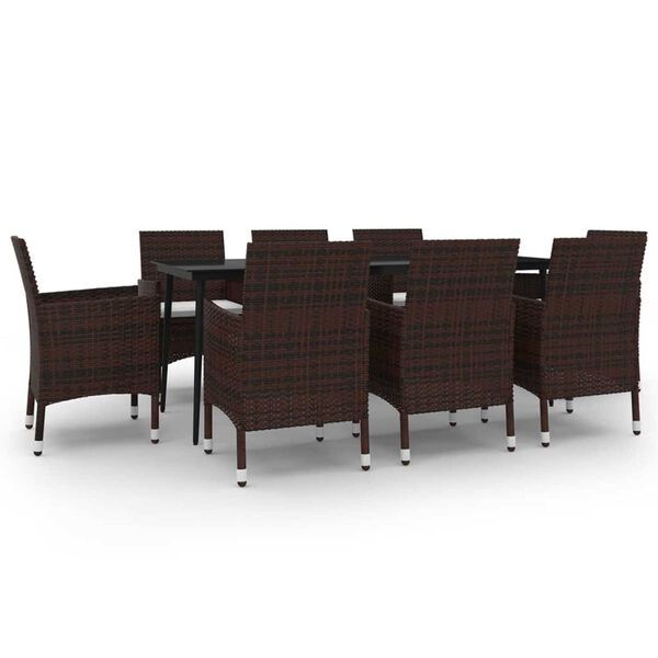 vidaXL 9-daļīgs dārza mēbeļu komplekts, PE rotangpalma un stikls