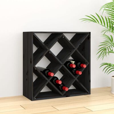 vidaXL vīna pudeļu plaukts, melns, 62x25x62 cm, priedes masīvkoks