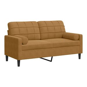 vidaXL divvietīgs dīvāns ar spilveniem, brūns, 140 cm, samts