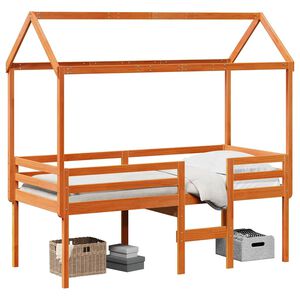 vidaXL augstā gulta ar jumtu vaska brūnas 90x200 cm priedes masīvkoks