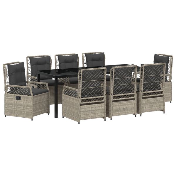 vidaXL Dārza ēdamgalds 9 pcs Gai&scaron;i pelēks poliratāns