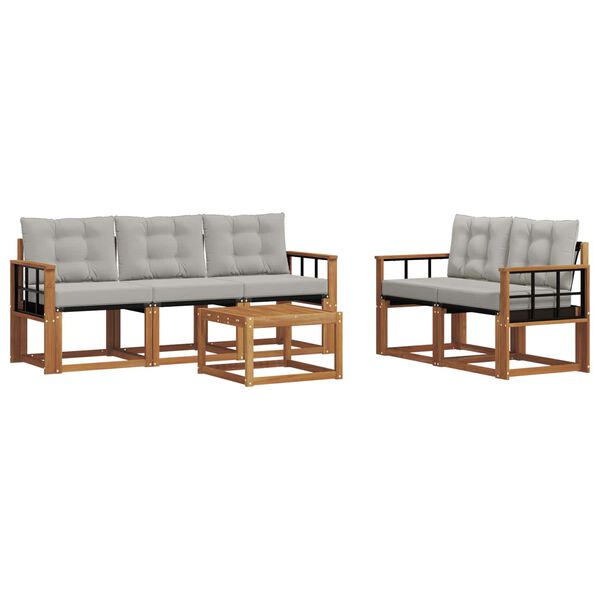 vidaXL Āra dīvānu komplekts ar spilvenu 6 pcs Dabīgs un gai&scaron;i pelēks