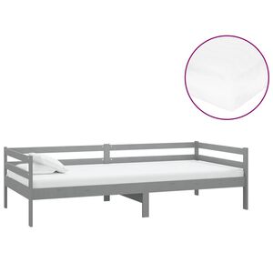 vidaXL dīvāngulta ar matraci, 90x200 cm, pelēka, priedes masīvkoks