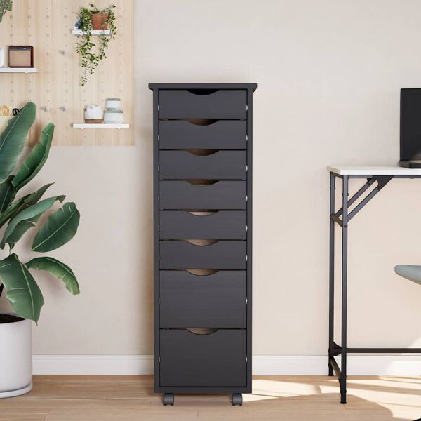 vidaXL skapis ar atvilktnēm un ritenīšiem MOSS, pelēks, priedes koks