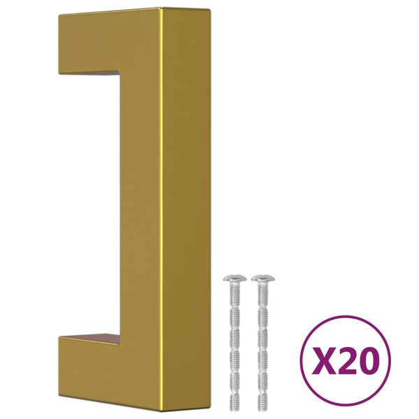 vidaXL skapja rokturi, 20 gab., zelta, 64 mm, nerūsējo&scaron;ais tērauds