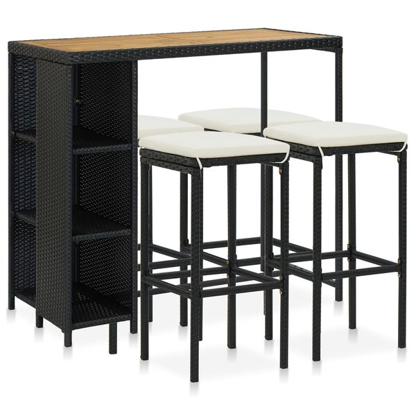 vidaXL 5-daļīgs dārza mēbeļu komplekts ar matračiem, PE rotangpalma