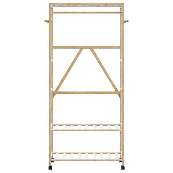 vidaXL drēbju statīvs ar plauktiem un riteņiem 90x40x179,5 cm bambusa