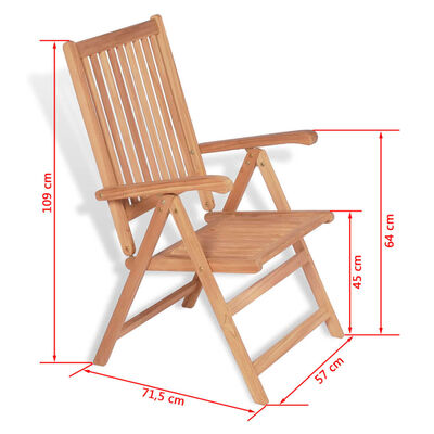 vidaXL 7-daļīgs dārza mēbeļu komplekts, saliekami krēsli, tīkkoks