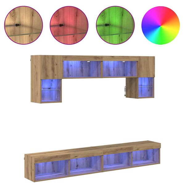 vidaXL TV sienas komplekti ar LED 6 pcs Artisānā ozols