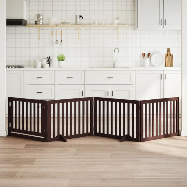 vidaXL suņu vārti ar durvīm, salokāmi, 4 paneļi, 320 cm, papeles koks