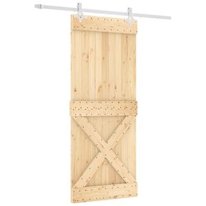 vidaXL Slīdo&scaron;ās durvis Dabisks un balts 85 x 210 cm Cieta priedes koks