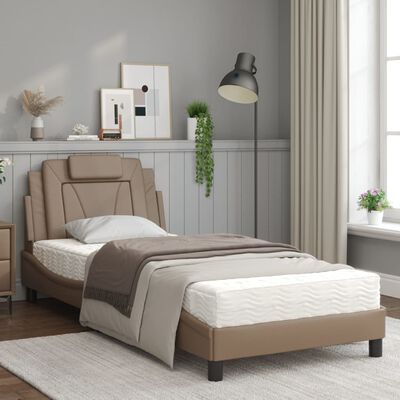 vidaXL gulta ar matraci, kapučīno, 80x200 cm, mākslīgā āda