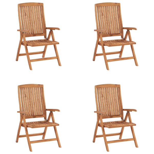 vidaXL dārza krēsli ar matračiem, atgāžami, 4 gab., masīvs tīkkoks