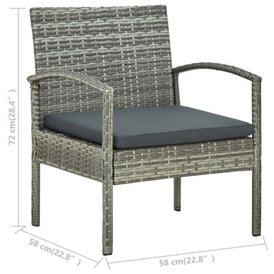 vidaXL dārza krēsls ar matraci, pelēka PE rotangpalma