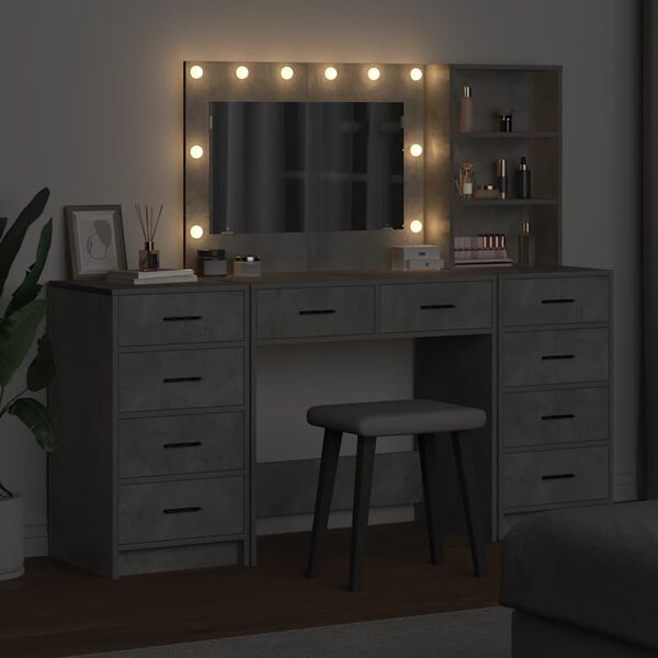 vidaXL Dressing galds ar plauktu 3 pcs Betona pelēks Inženierijas koks