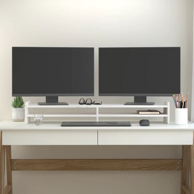vidaXL monitora paliktnis, balts, 100x27x15 cm, priedes masīvkoks