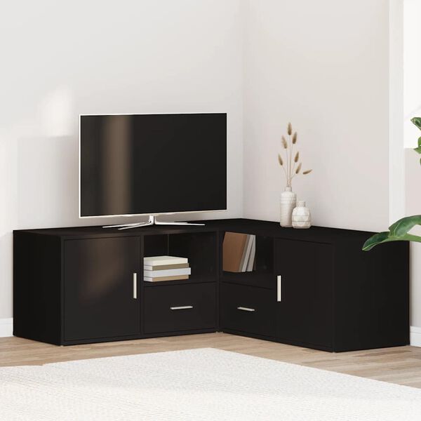 vidaXL stūra skapītis, melns, 200x40x45 cm, inženierijas koks