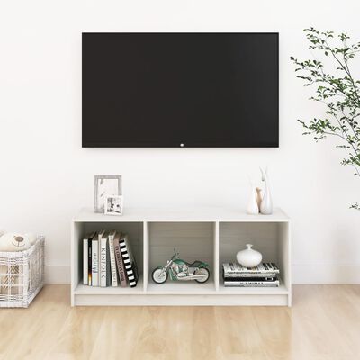 vidaXL TV plaukts, balts, 104x33x41 cm, priedes masīvkoks