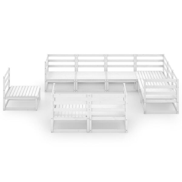 vidaXL 10-daļīgs dārza atpūtas mēbeļu komplekts, balts priedes koks