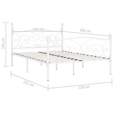 vidaXL gultas rāmis ar redeļu pamatni, balts, 120x200 cm, metāls
