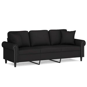 vidaXL trīsvietīgs dīvāns ar spilveniem, melns, 180 cm, samts