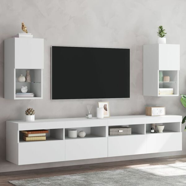 vidaXL TV plaukti ar LED lampiņām, 2 gab., balts, 30,5x30x60 cm