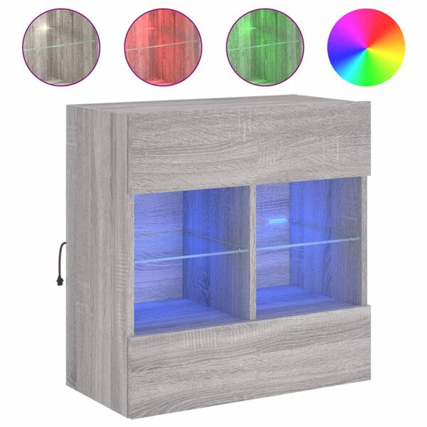 vidaXL TV skapītis ar LED lampiņām, pelēka ozola krāsa, 58,5x30x60,5cm