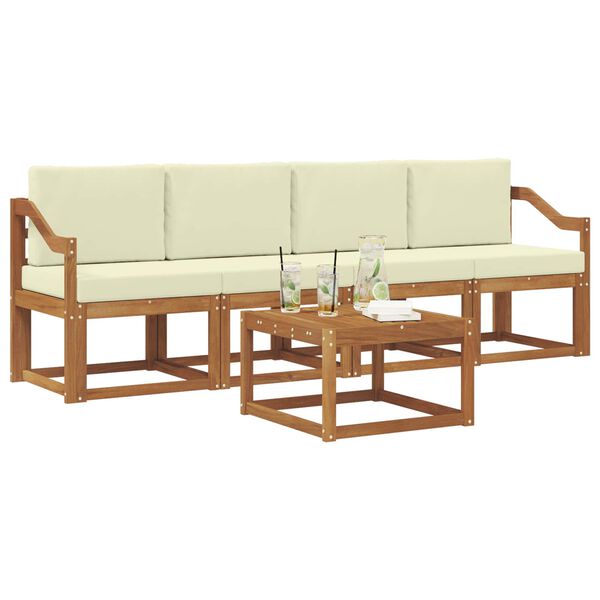 vidaXL Āra dīvānu komplekts ar spilvenu 5 pcs Dabisks un krējuma