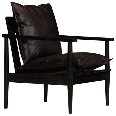 vidaXL atpūtas krēsls, melna dabīgā āda, akācijas koks