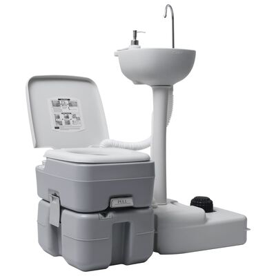 vidaXL pārnēsājama kempinga tualete ar izlietni, pelēka