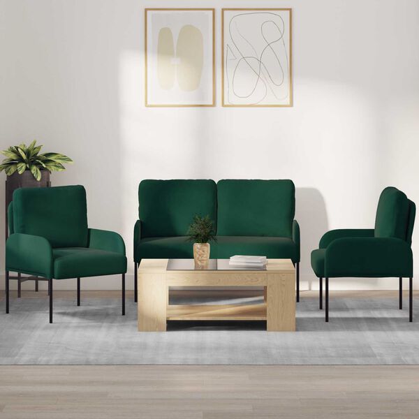 vidaXL Dīvāna komplekti 3 pcs Tum&scaron;i zaļ&scaron; 115 x 56 x 80 cm Saplāksnis