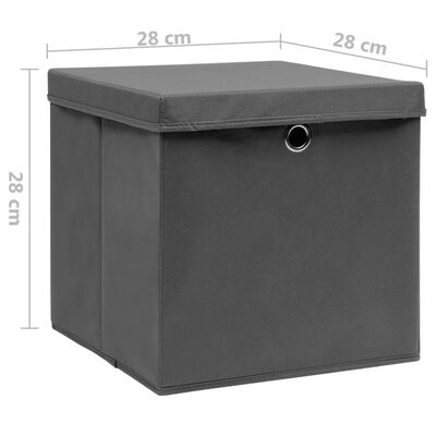 vidaXL uzglabāšanas kastes ar vāku, 4 gab., pelēkas, 28x28x28 cm