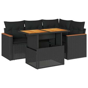 vidaXL 5-daļīgs dārza dīvānu komplekts, matrači, melna PE rotangpalma