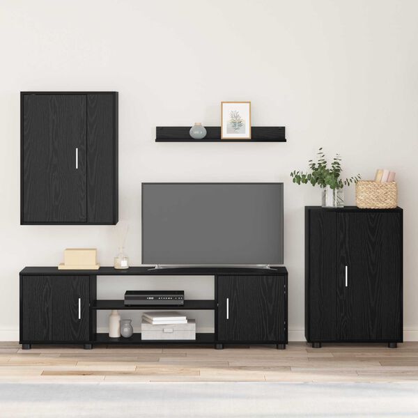 vidaXL TV skapī&scaron;u komplekts 4 pcs Melns ozolkoks Inženierijas koks