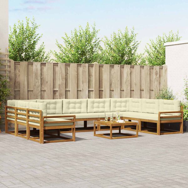 vidaXL Āra dīvānu komplekts ar spilvenu 10 pcs Dabisks un krējuma