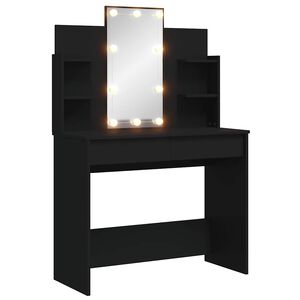 vidaXL spoguļgaldiņ&scaron; ar LED, melns, 96x40x142 cm