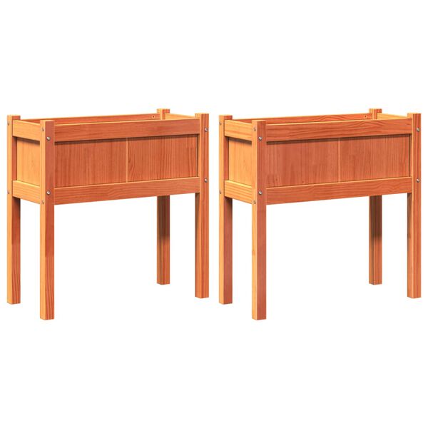 vidaXL dārza puķu kastes ar kājām, 2 gab., vaska brūnas, priedes koks