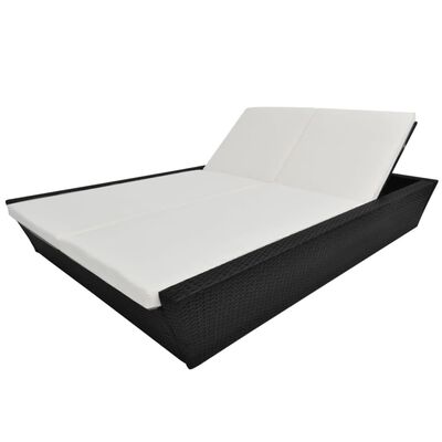 vidaXL dārza atpūtas gulta ar matraci, melna PE rotangpalma