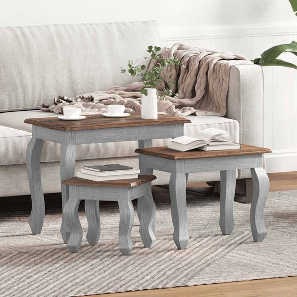 vidaXL kafijas galdiņi, 3 gab., sabīdāmi, masīvs sarkankoks