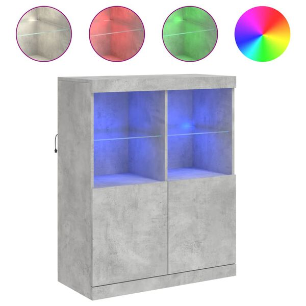 vidaXL kumode ar LED lampiņām, betona pelēka, 81x37x100 cm