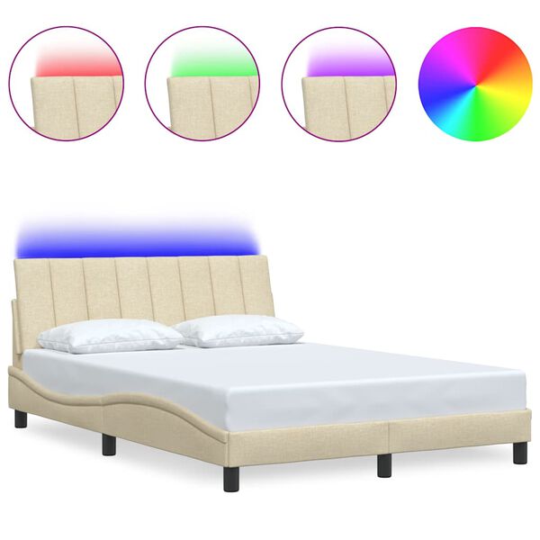 vidaXL gultas rāmis bez matrača, Hanko, krēmkrāsas, 140x200 cm, audums