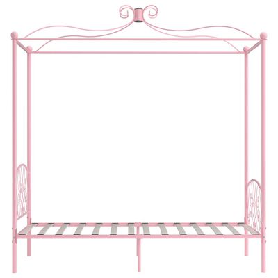 vidaXL gultas rāmis ar nojumi, rozā, metāls, 100x200 cm