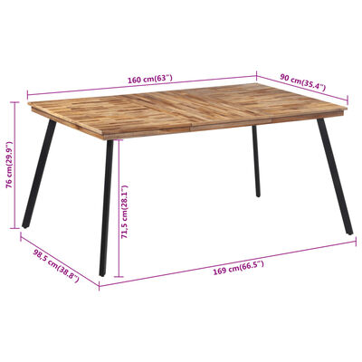 vidaXL galds, 169x98,5x76 cm, masīvs tīkkoks