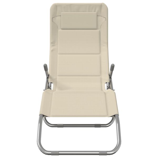 vidaXL sauļo&scaron;anās krēsli, 2 gb., saliekami, bē&scaron;s tekstilēns, tērauds
