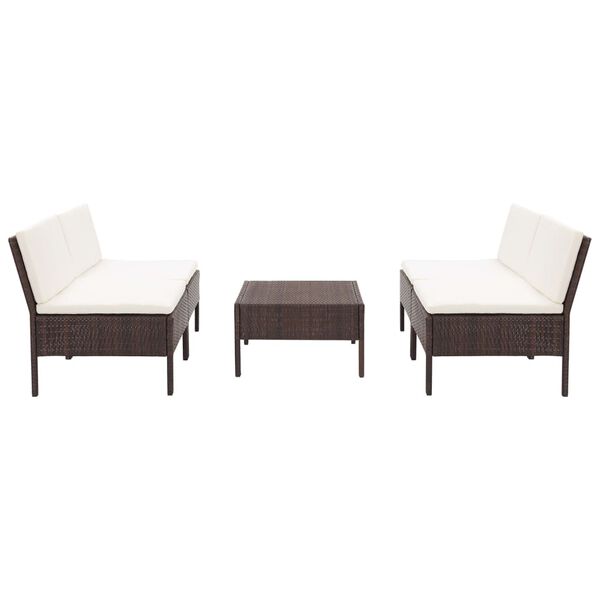 vidaXL 5-daļīgs dārza dīvānu komplekts ar matračiem, brūns PE pinums