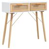 vidaXL konsoles galds, balts, 80x30x75 cm, priedes koks, rotangpalma