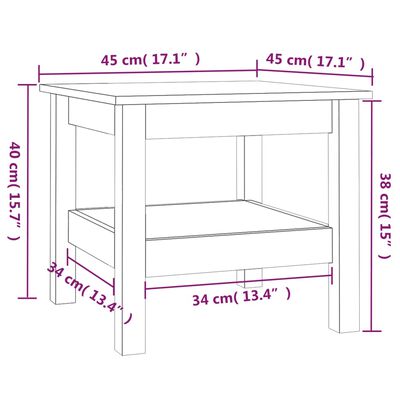 vidaXL kafijas galdiņš, 45x45x40 cm, priedes masīvkoks