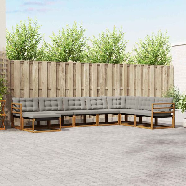 vidaXL Āra dīvānu komplekts ar spilvenu 8 pcs Dabīgs un gai&scaron;i pelēks