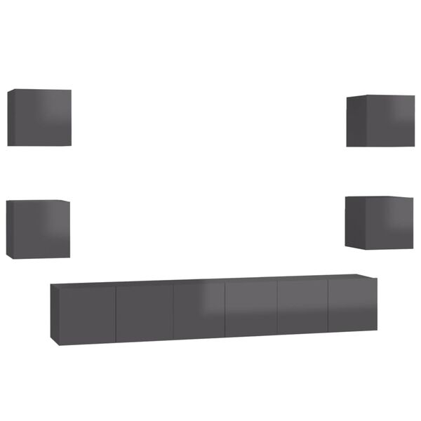 vidaXL 7-daļīgs TV skapī&scaron;u komplekts, spīdīgi pelēks inženierijas koks
