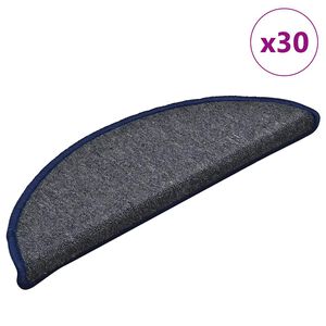 vidaXL kāpņu paklājiņi, 30 gab., 56x17x3 cm, tum&scaron;i pelēki un zili, pusapaļi
